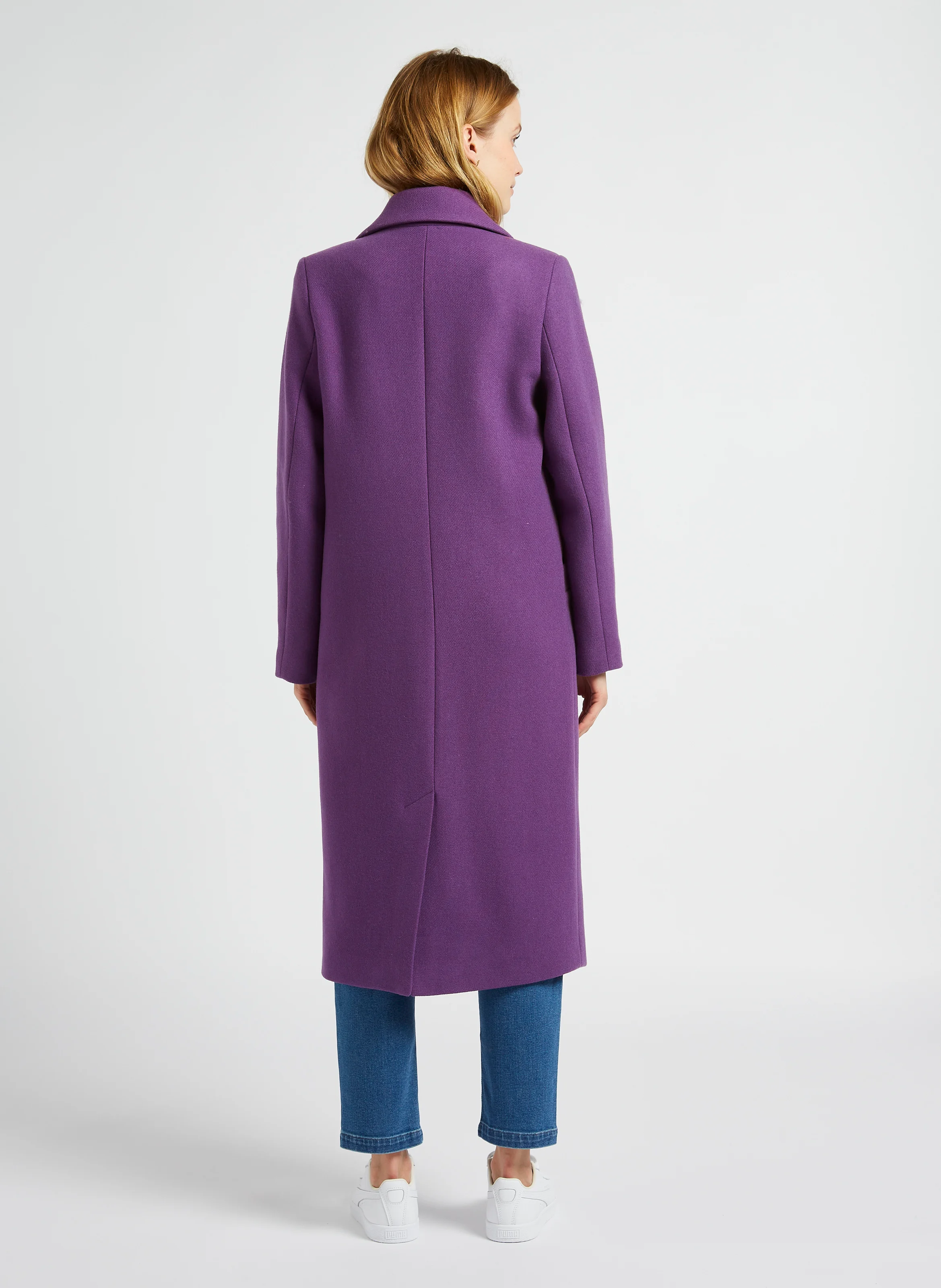 Manteau long col tailleur en laine mélangée | Violet