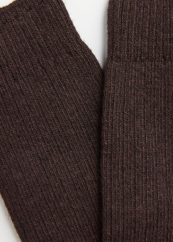 Meias curtas caneladas em lã e cashmere