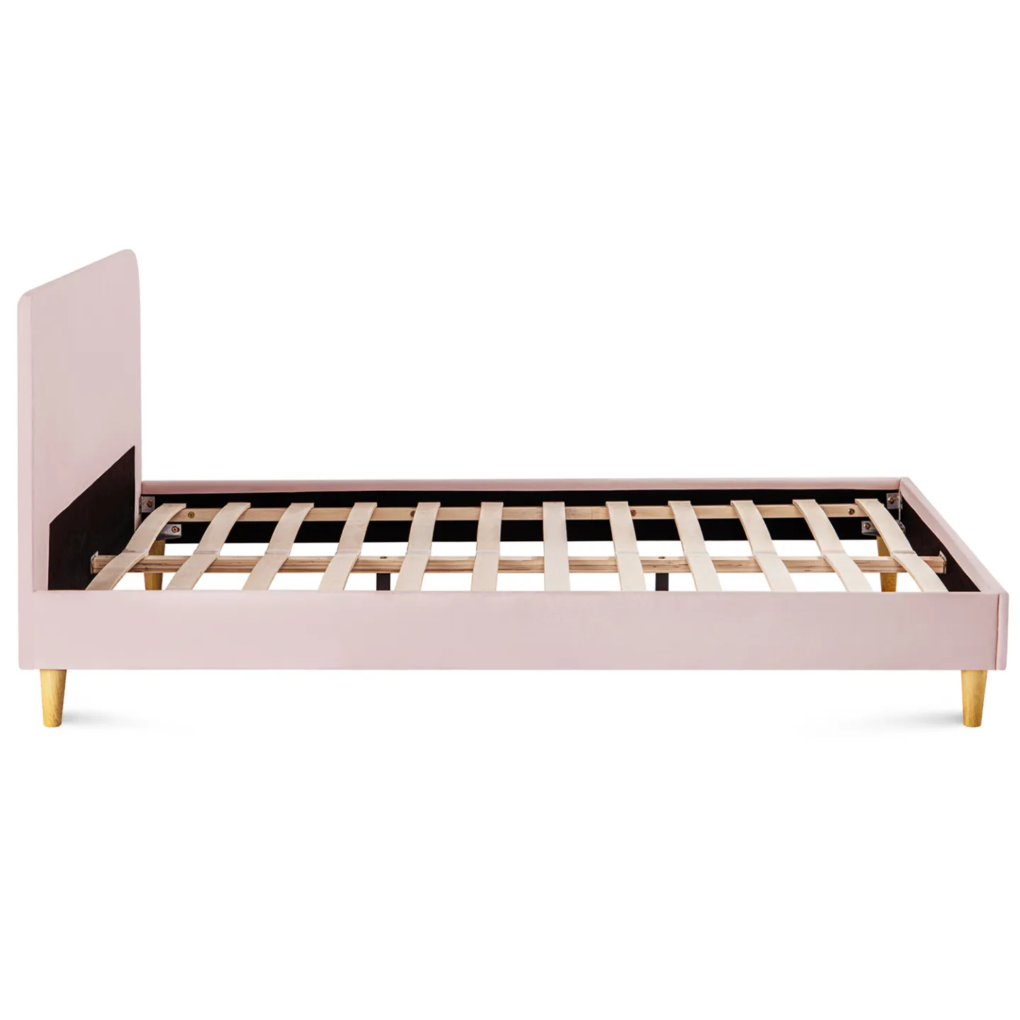 Lit double scandinave BALTA avec tête de lit et sommier 140 x 190 cm tissu rose clair effet velours