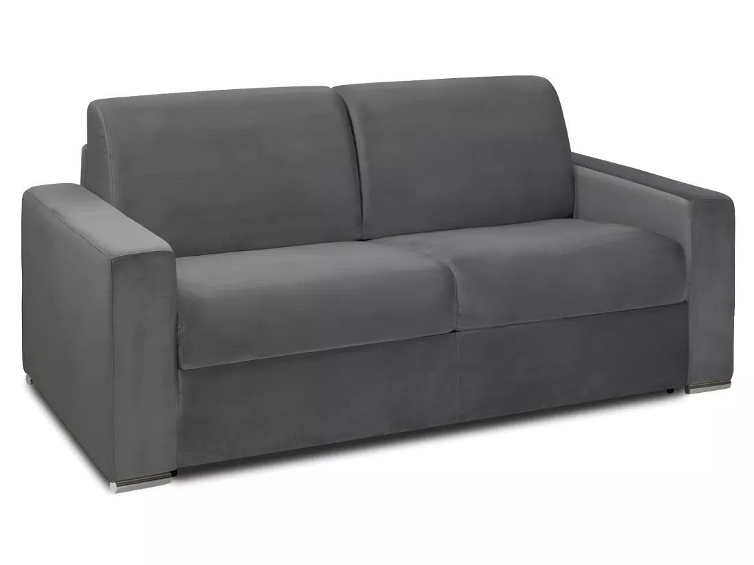 Canapé 2 places convertible express en velours anthracite - Couchage lattes larges 120 cm - Matelas 22 cm avec mémoire de forme CALITO