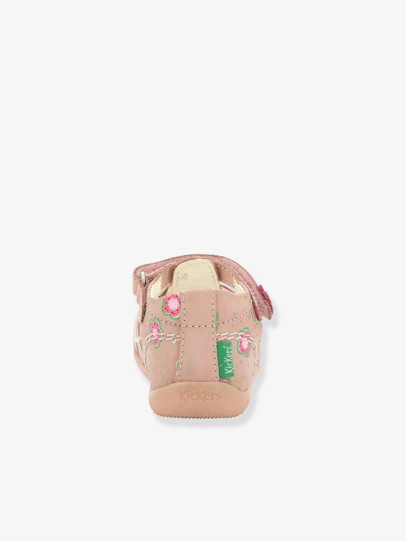 Sandálias de couro infantil KICKERS® Bigflo-2 Iconique Biboo, estampa rosa claro