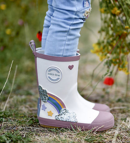 Mikk-Line Gummistiefel - Rainbow Flicken - White Swan