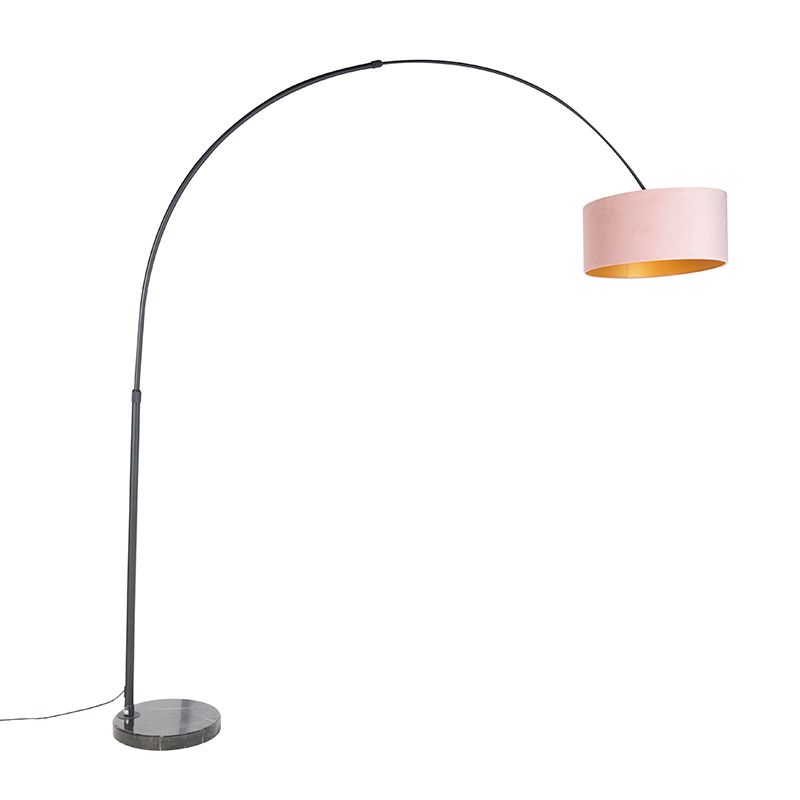 Booglamp zwart velours kap roze met goud 50 cm - XXL