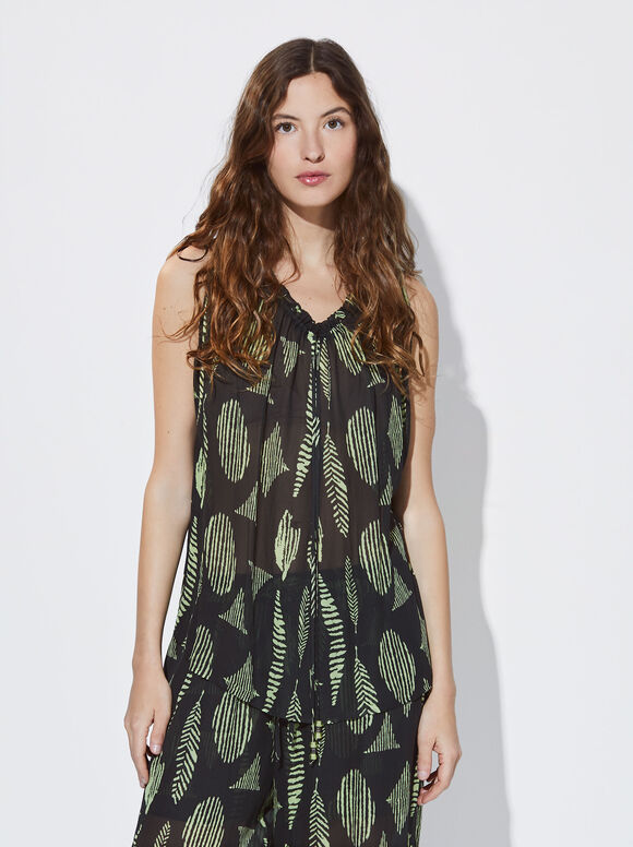 Camisa estampada com laço - Multicolorida