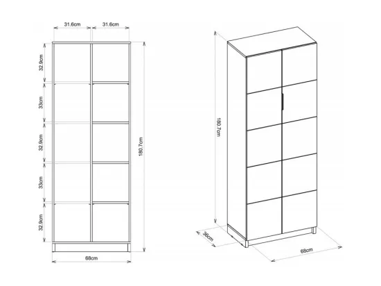 Armoire 2 Portes Grise 10 Niches L 68 H 180.7 P 37.6 cm