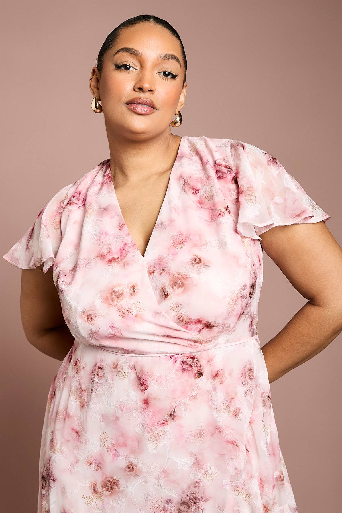 Coast Robe Midi Grande Taille En Satin Jacquard Imprimé Avec Détail Torsadé Devant