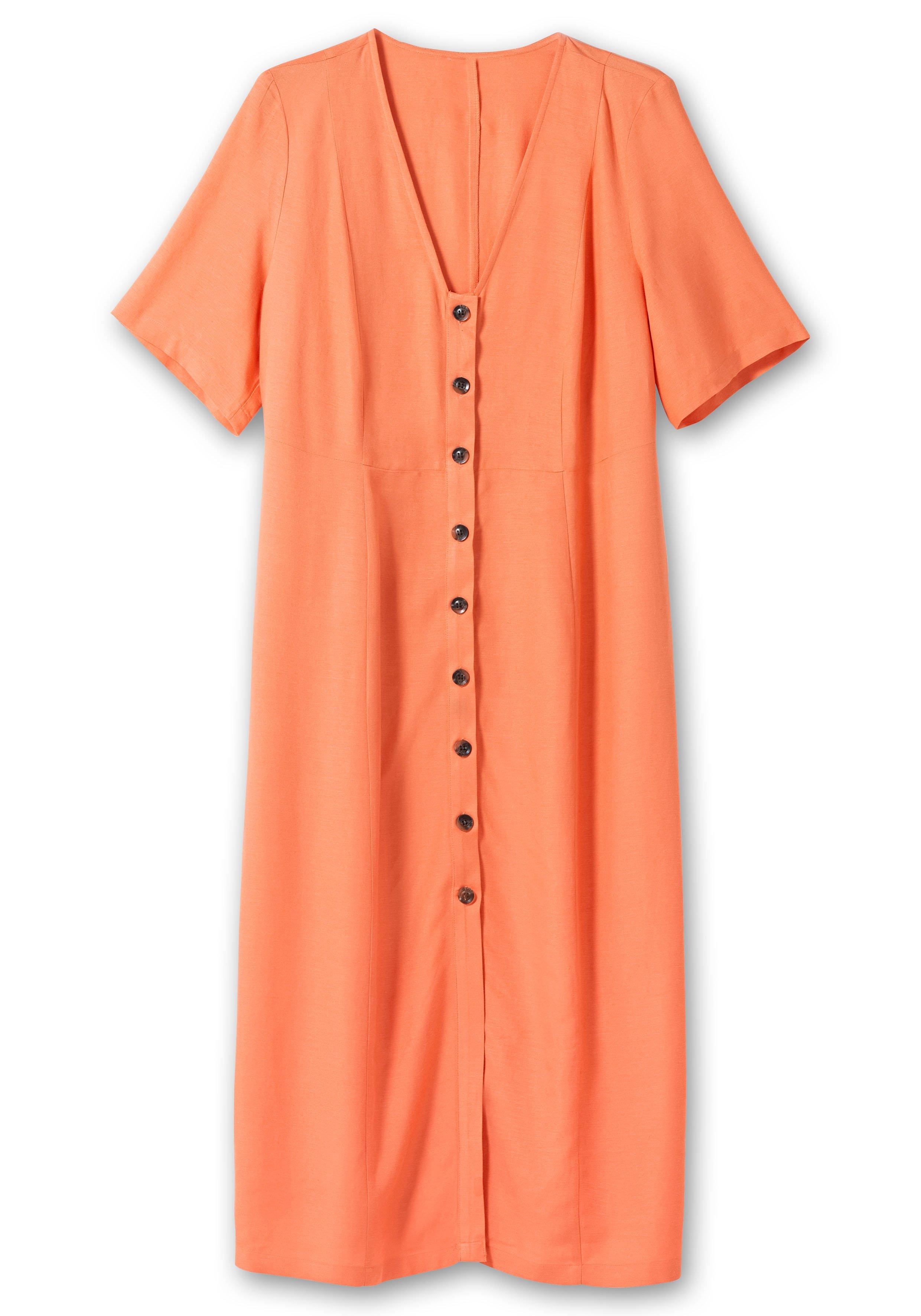 Maxikleid im Leinen-Mix, mit Knopfleiste