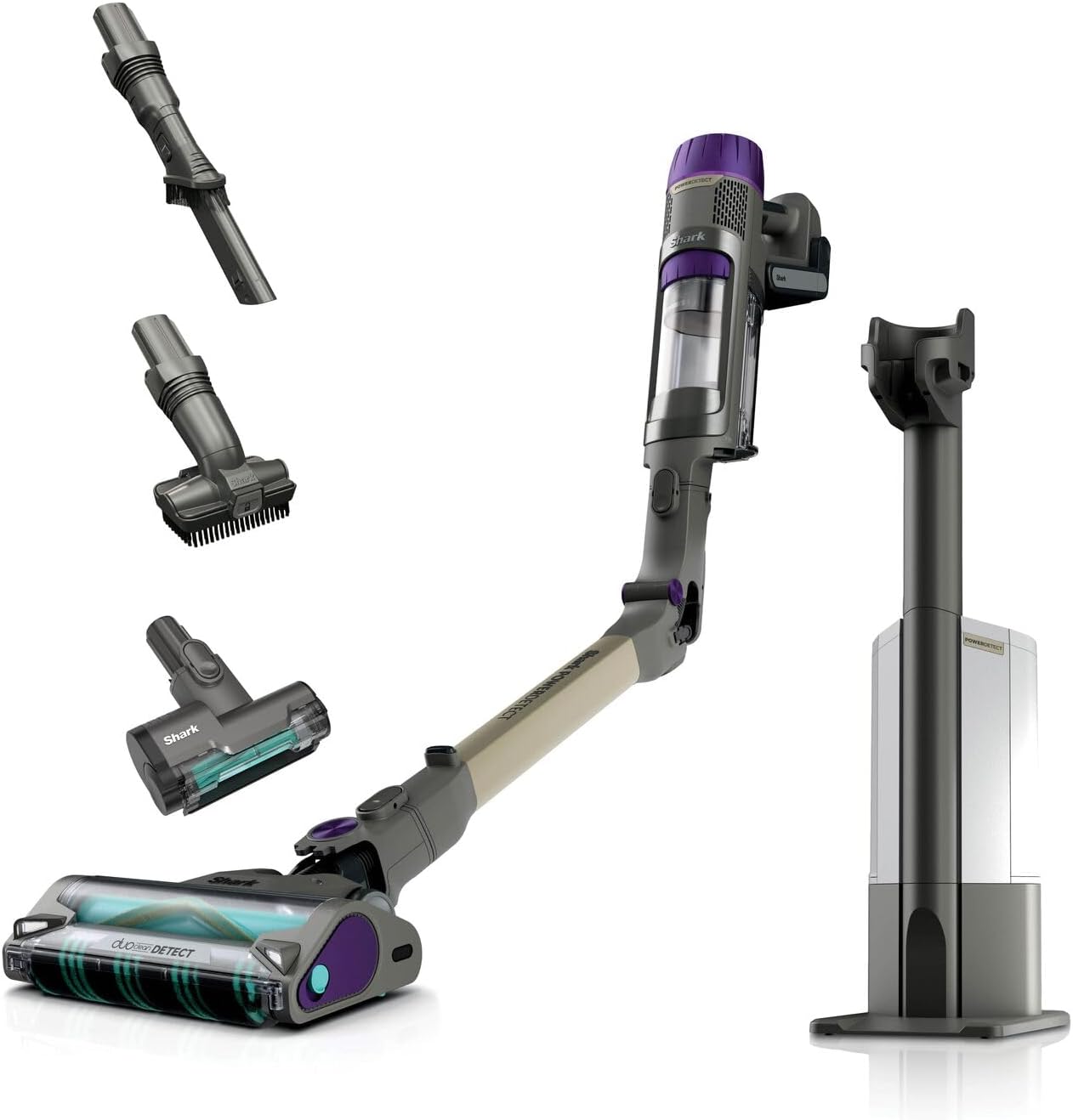 Shark Detect Clean & Empty Aspirateur balai sans fil , aspiration puissante, détection des saletés, base autovidante de 2 L, autonomie de 60 min, anti-emmêlement, brosse, suceur plat, blanc IW3612EU