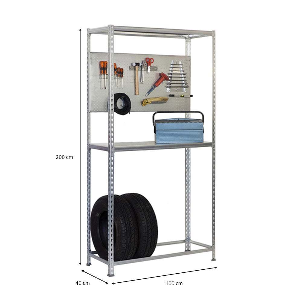 PROREGAL Bandenrek met werkblad Metal Shark nr. 4 HxBxD 200 x 100 x 40 cm 6 banden gegalvaniseerd