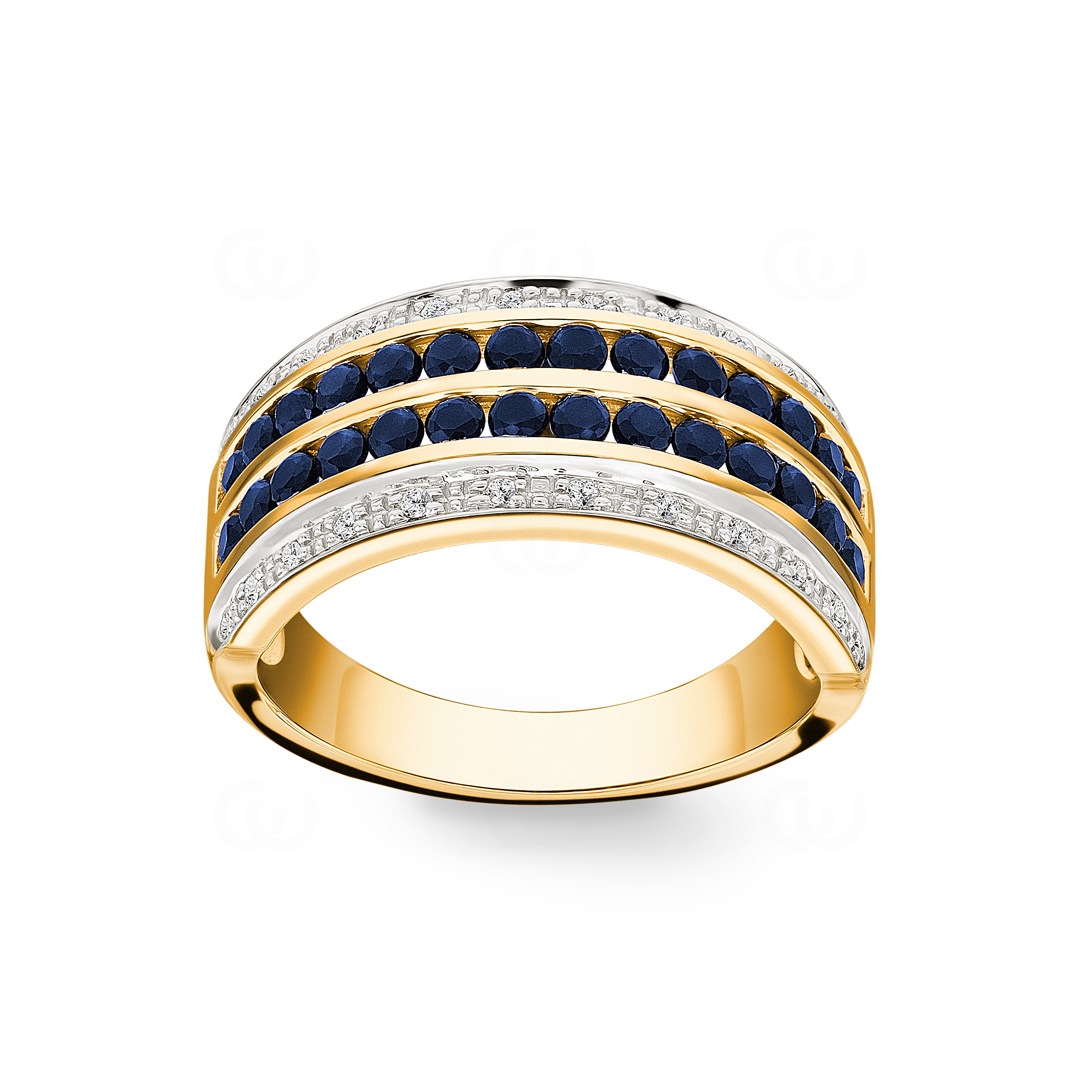 Damenring 750/18 K Gelbgold mit Diamanten 0.08 ct H/Si und Saphiren