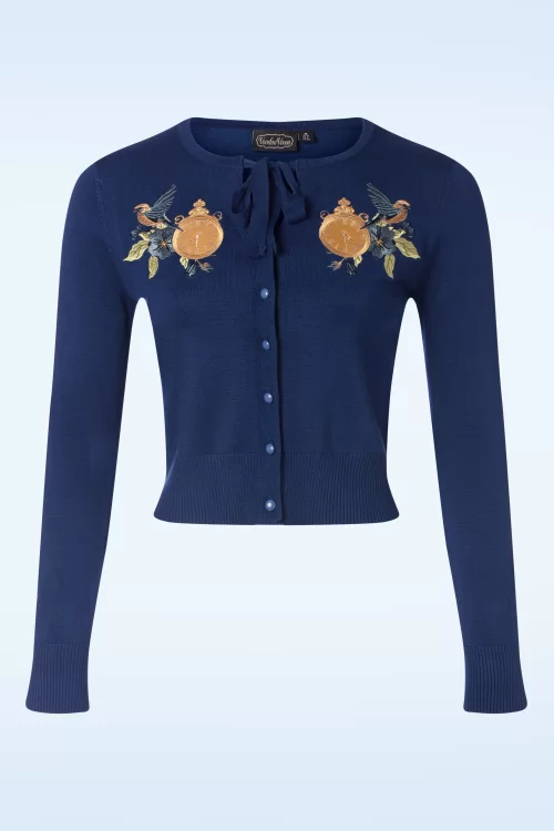 Vixen Bird embroidery cardigan in blauw