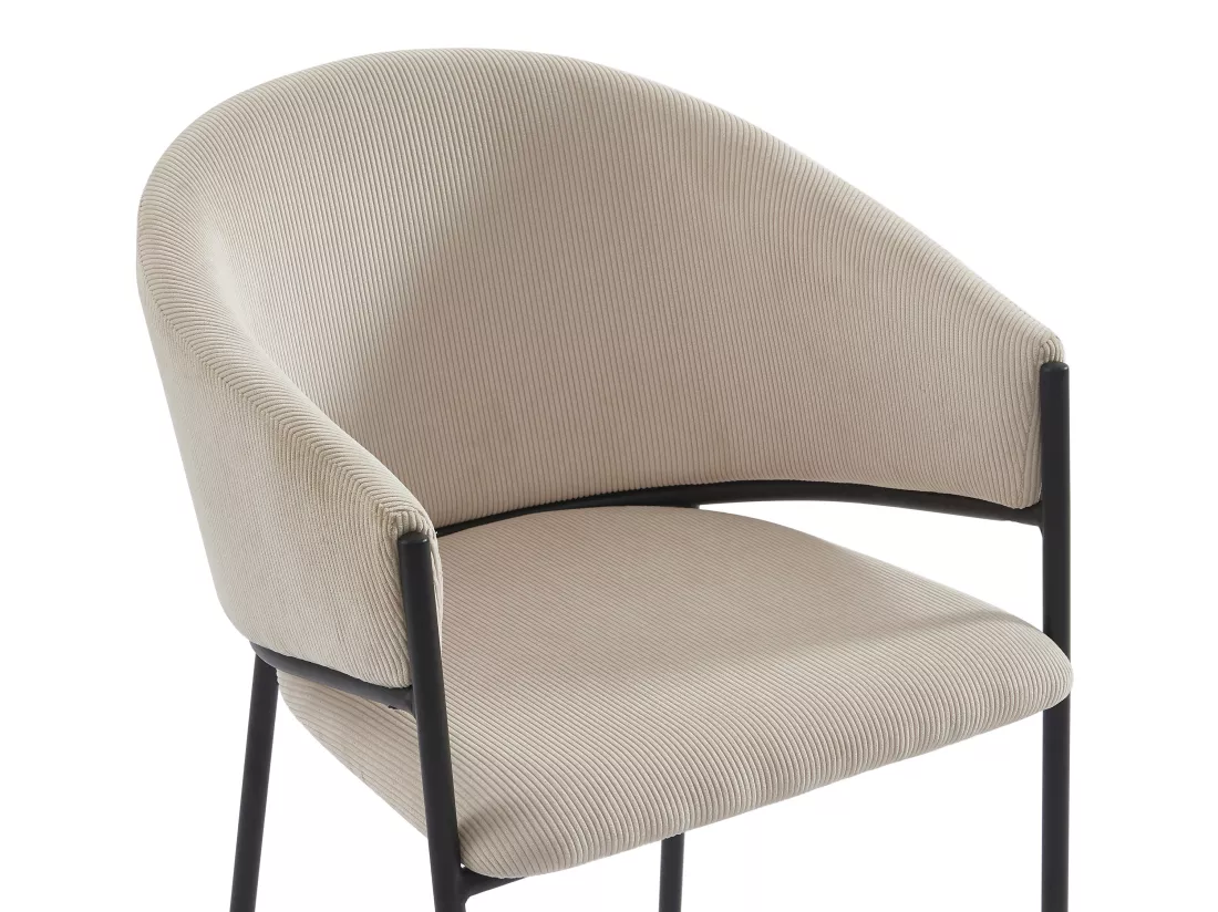 Lot de 6 chaises avec accoudoirs en velours côtelé et métal noir - Crème - ORDIDA de Pascal MORABITO