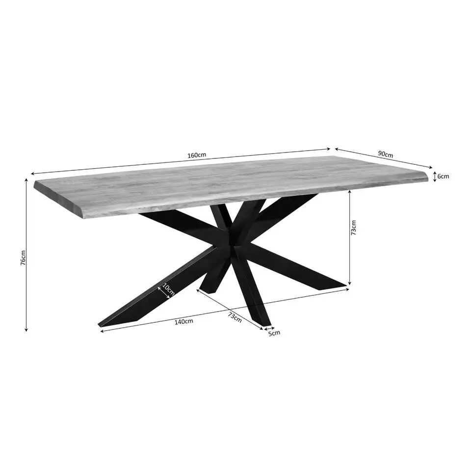Eettafel Rechthoek Naturel Hout - 160x90x76cm - Denver