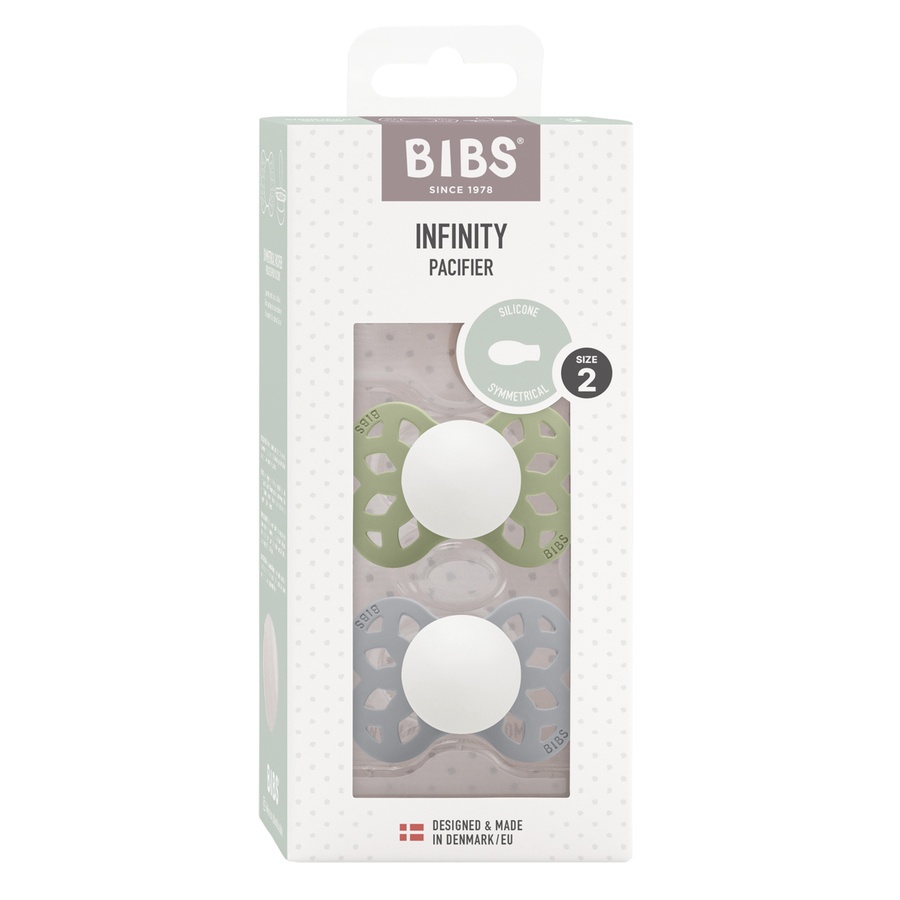 BIBS Pacifier Infinity Symmetrical Silicone Sage Glow/Cloud Glow Size 2 2pcs