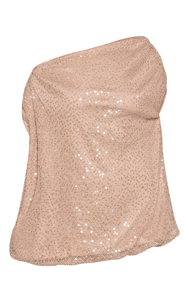 Sable Mini Robe À Sequins Asymétrique Effet Drapé