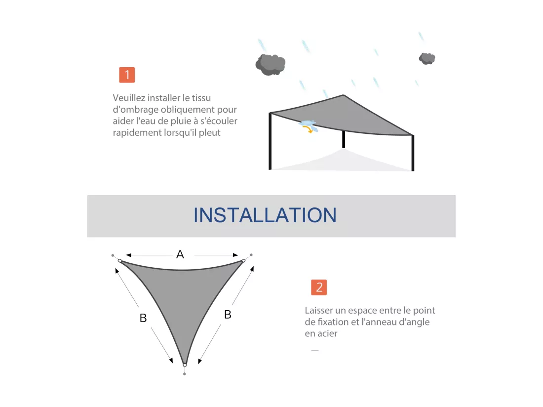 Voile d'ombrage triangulaire grande taille 3 x 3 x 3 m polyester imperméabilisé haute densité 160 g/m² gris clair