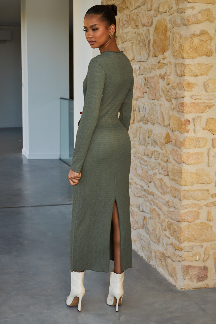 Robe longue texturée kaki
