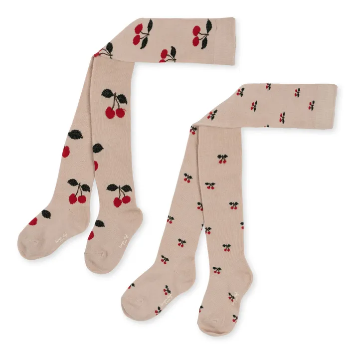 Konges Sløjd Lot 2 Collants Cerises Coton Bio | Ecru