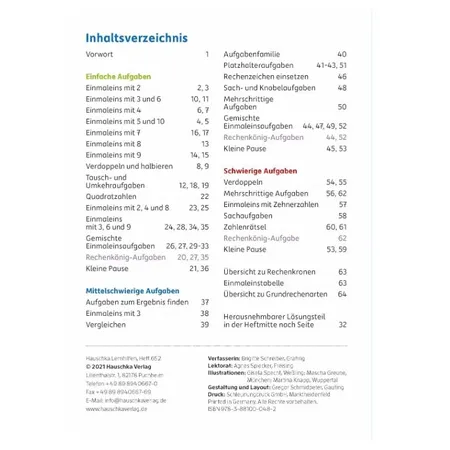 Hauschka Verlag Einmaleins Mathematik 2./3. Klasse