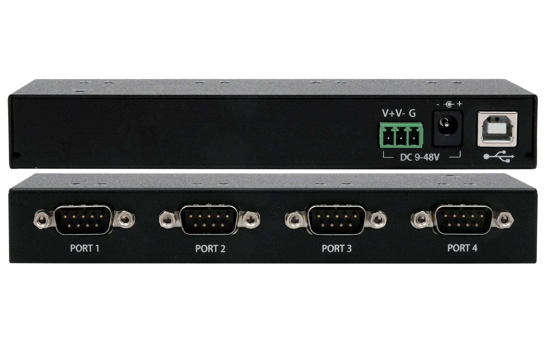 Serial-Adapter EX-13074HM USB 2.0 zu 4x seriell RS-232 Ports<br>Der EX-13074HM USB 2.0 zu RS-232 Konverter in einem Metallgehäuse stellt vier serielle RS-232 High Performance UART 16C550 Ausgänge zur Verfügung