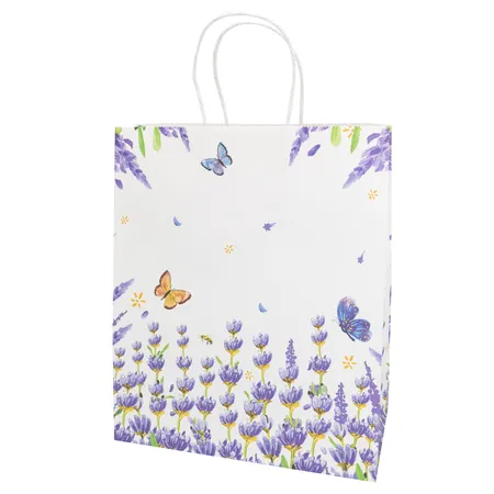 Idena Geschenktasche lila mit Blumen 18x23x8cm FSC-Mix