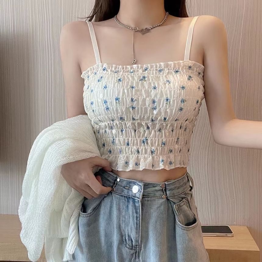 Moon City - Geplooide camisole top met bloemenprint