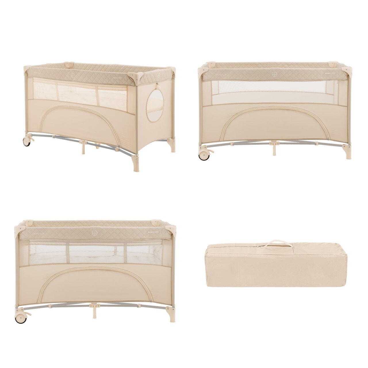 Kikkaboo Reisebett Nighty Night, 2 Ebenen, Spielbogen, 2 Räder, Wickelauflage beige