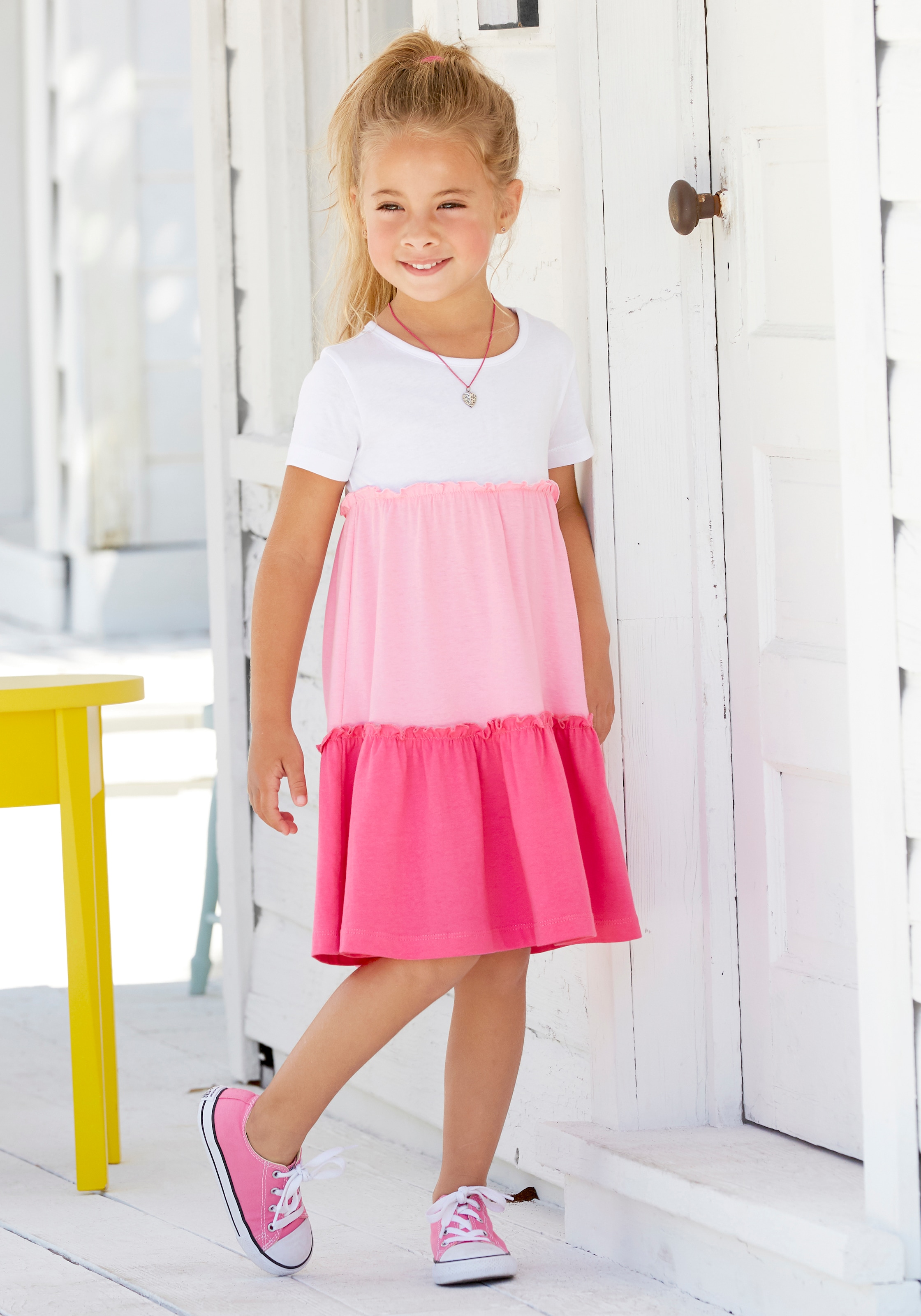 KIDSWORLD Jerseykleid »- Volantkleid für kleine Mädchen« festliche Anlässe,  kniefreie Länge,  verspielter Stil