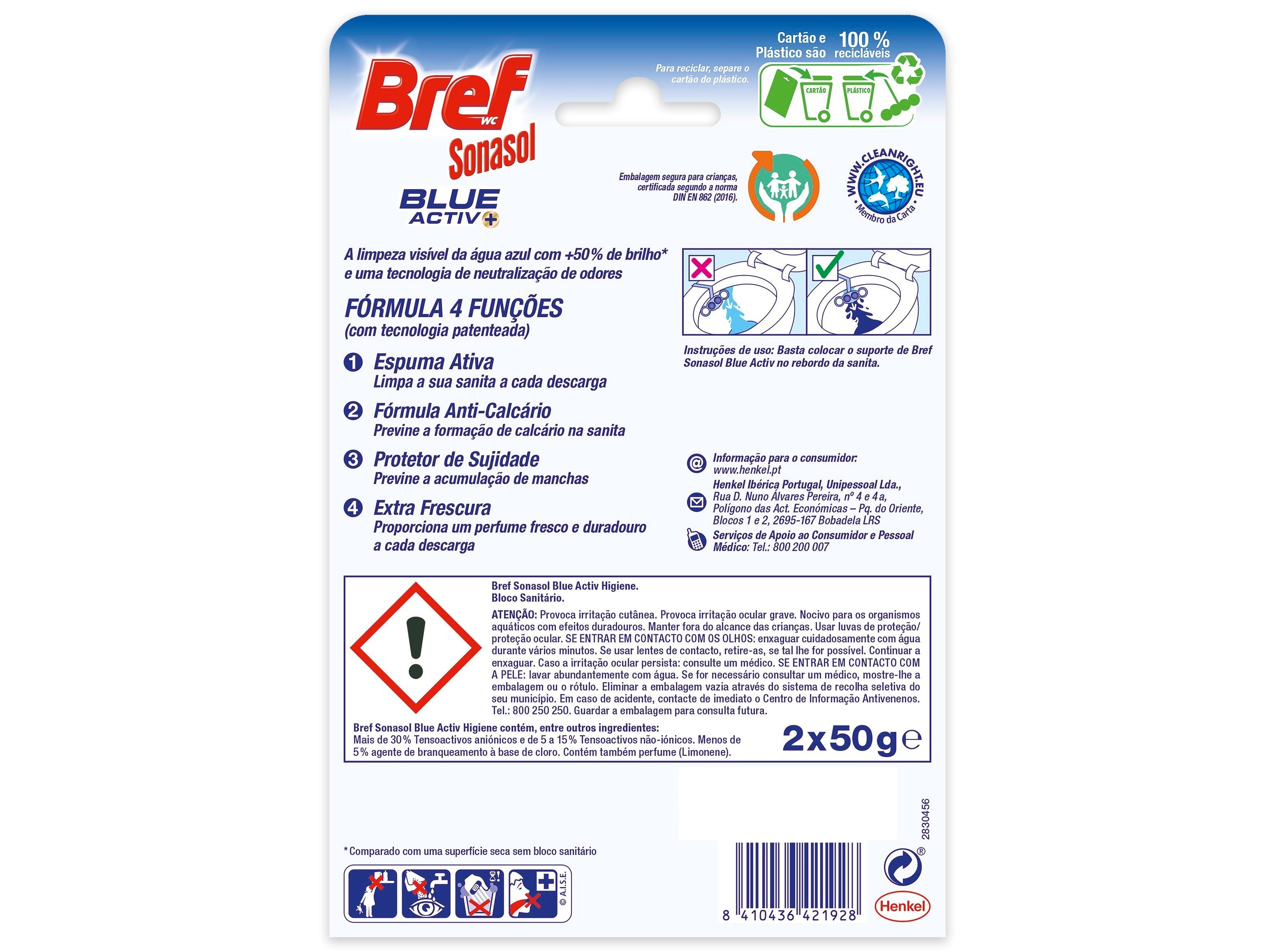 BLOCO SANITÁRIO BREF SONASOL BLUE ACTIVE HIGIENE 2X50G