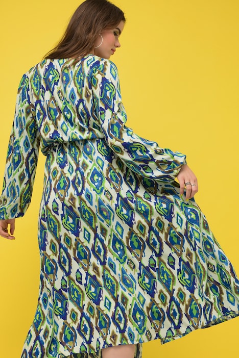 Maxikleid, A-Line, Rauten-Print, V-Ausschnitt, Wickeloptik