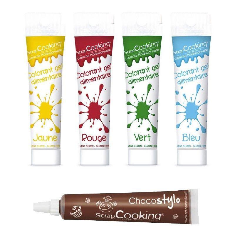 Kit de colorants alimentaires en gel + 1 Stylo chocolat Scrapcooking