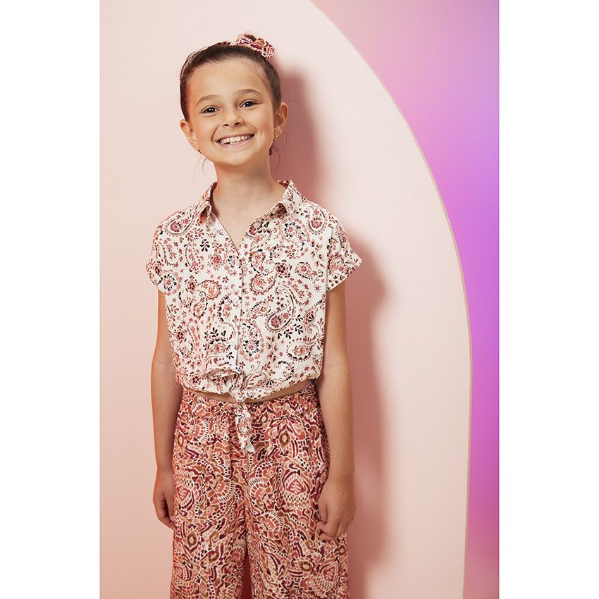 Pantalon fluide imprimé bohème pour fille - Fuchsia
