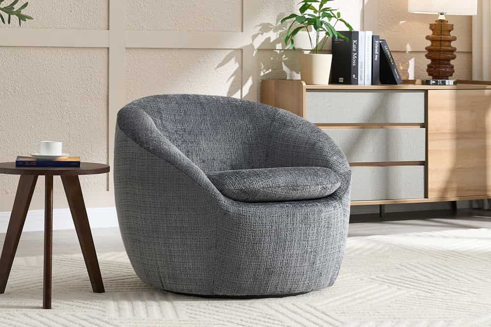 Drehbarer Design Sessel ALPINE grau Chenille Cremona 360° mit Armlehnen