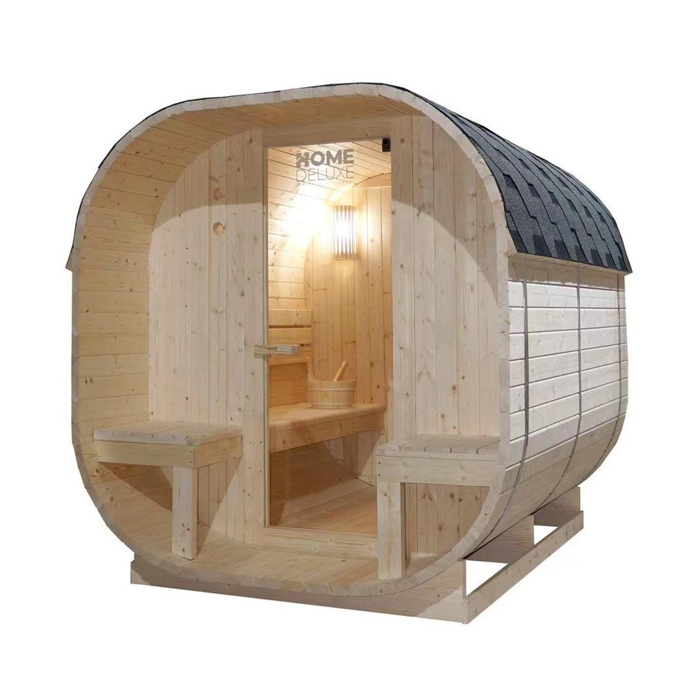 Home Deluxe - Buitensauna CUBE DELUXE - L - Afmetingen: ca. 220 cm x 185 cm x 194 cm, Houtsoort: Sparrenhout - incl. saunakachel en saunatoebehoren | Tuinsauna, buitensauna, saunabarrel voor 4 personen