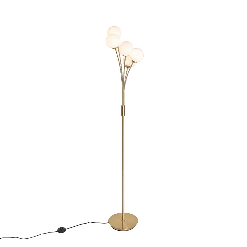 Moderne vloerlamp goud met opaal glas 5-lichts  - Athens