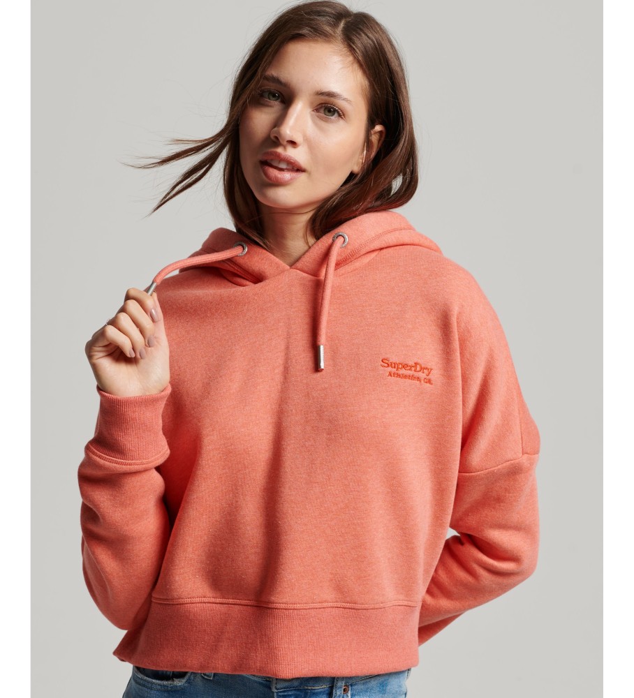 Moletom curto com capuz e logo laranja vintage da Superdry