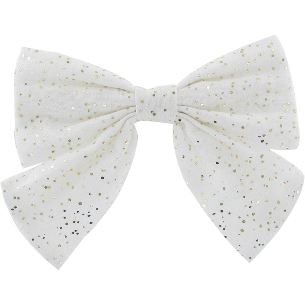Barrette Noeud Papillon Blanc Pailleté