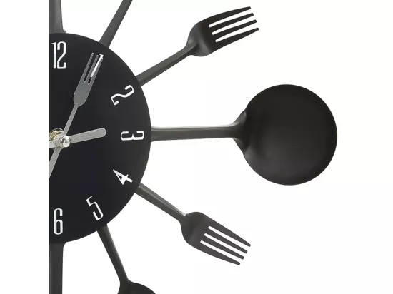 Horloge murale et cuillère avec fourchette Noir 40 cm Aluminium
