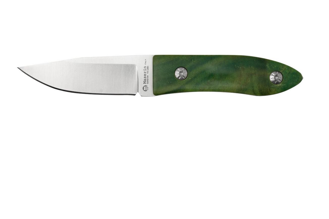 Maserin AM22, 923-RV Green Poplar Burl, vaststaand mes, Atillio Morotti design
