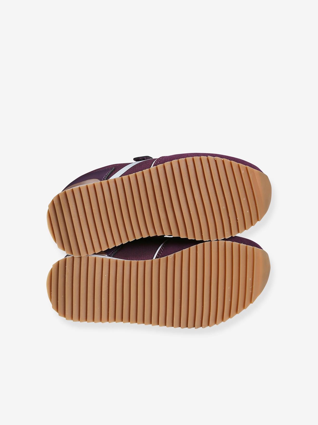 Tênis de corrida lisos, vermelho escuro, para meninas, com fecho de velcro.