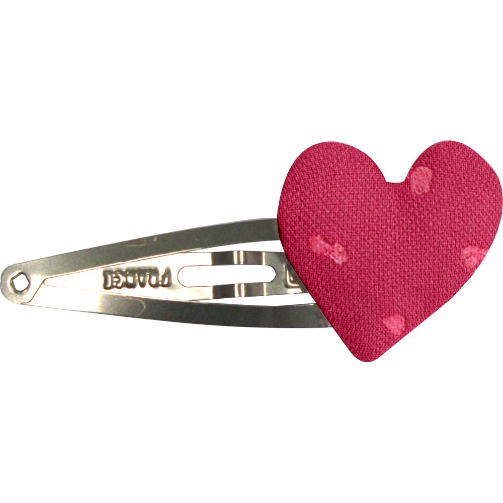 Barrette Clic-Clac Cœur Plumetis Rose Fuchsia