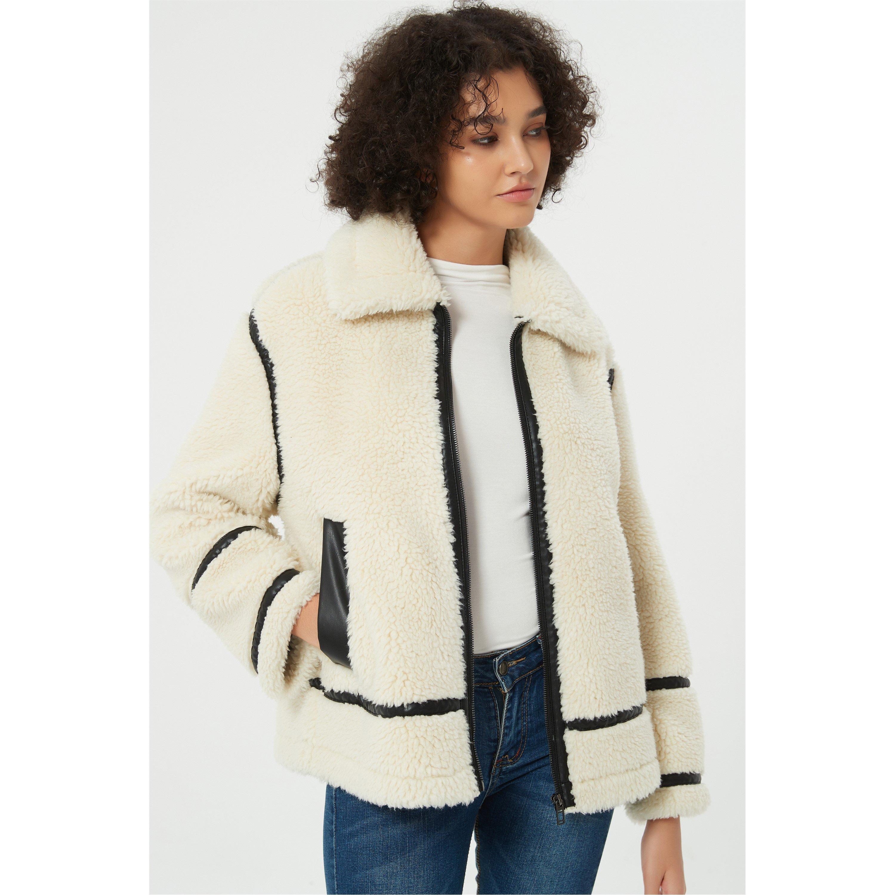 Be You B Contrast Teddy Aviator Jacket