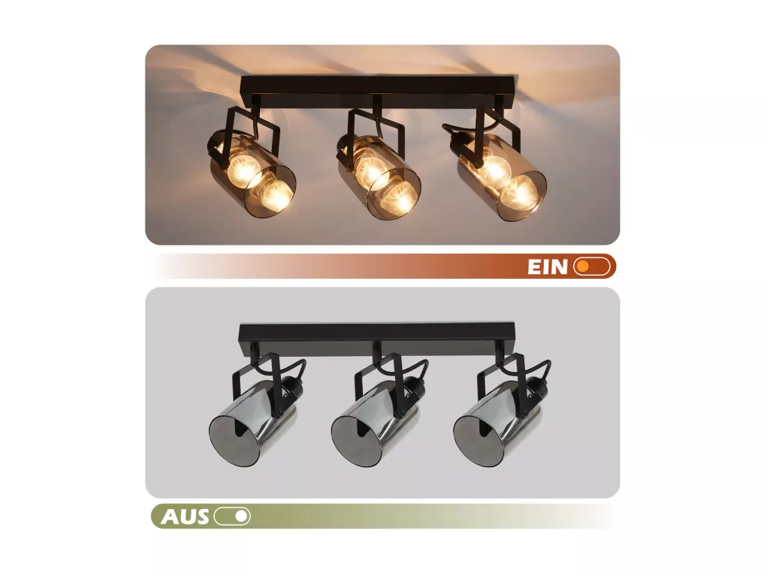 NETTLIFE Spot de plafond Spots de plafond noirs 3 ampoules orientable 350° E14 spots verre