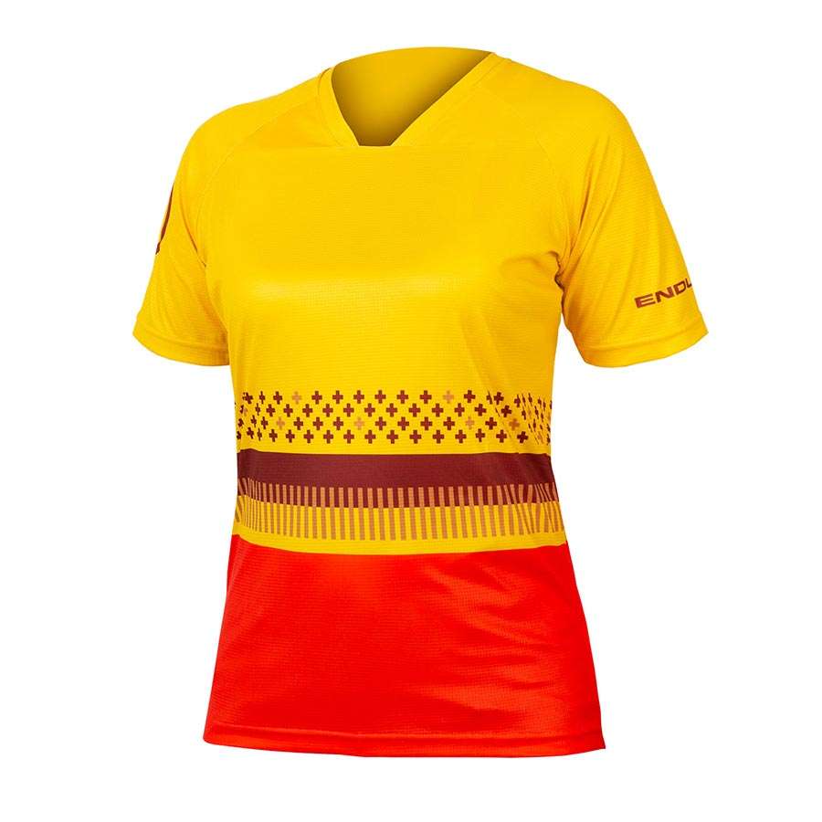 Endura SingleTrack Print LTD MTB Fietsshirt Korte Mouwen Geel/Rood Dames
