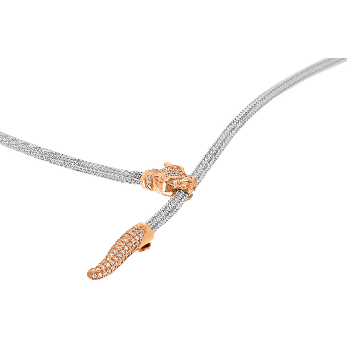Collier argent 925 2 tons panthère zirconias 52 cm