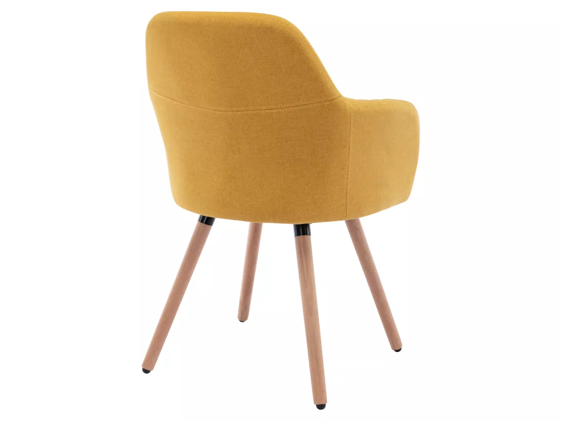Lot de 2 chaises avec accoudoirs - Tissu et métal effet bois - Jaune - ELEANA