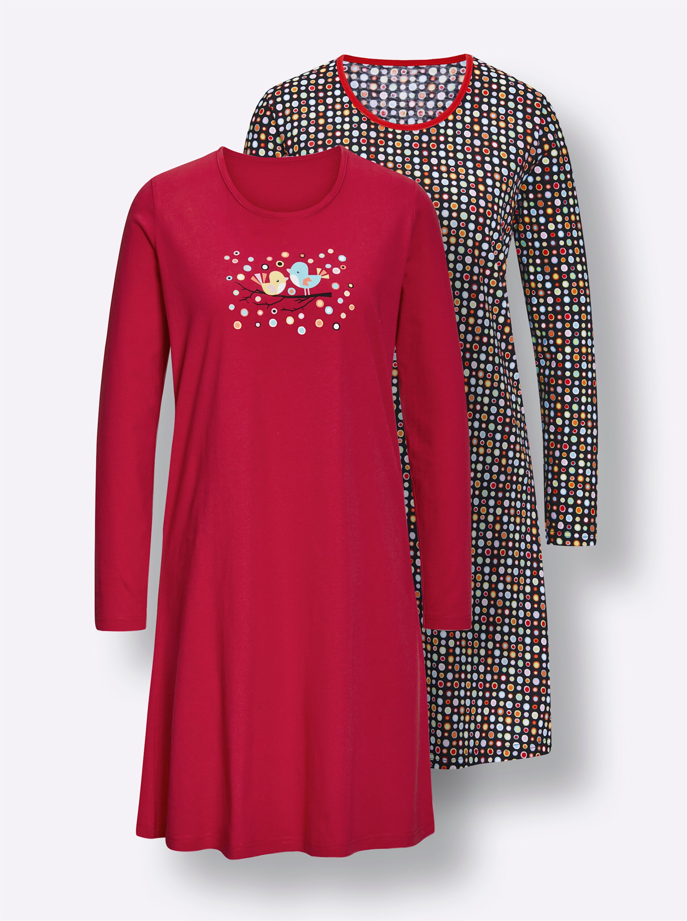 wäschepur Sleepshirts in schwarz-bedruckt + erdbeere