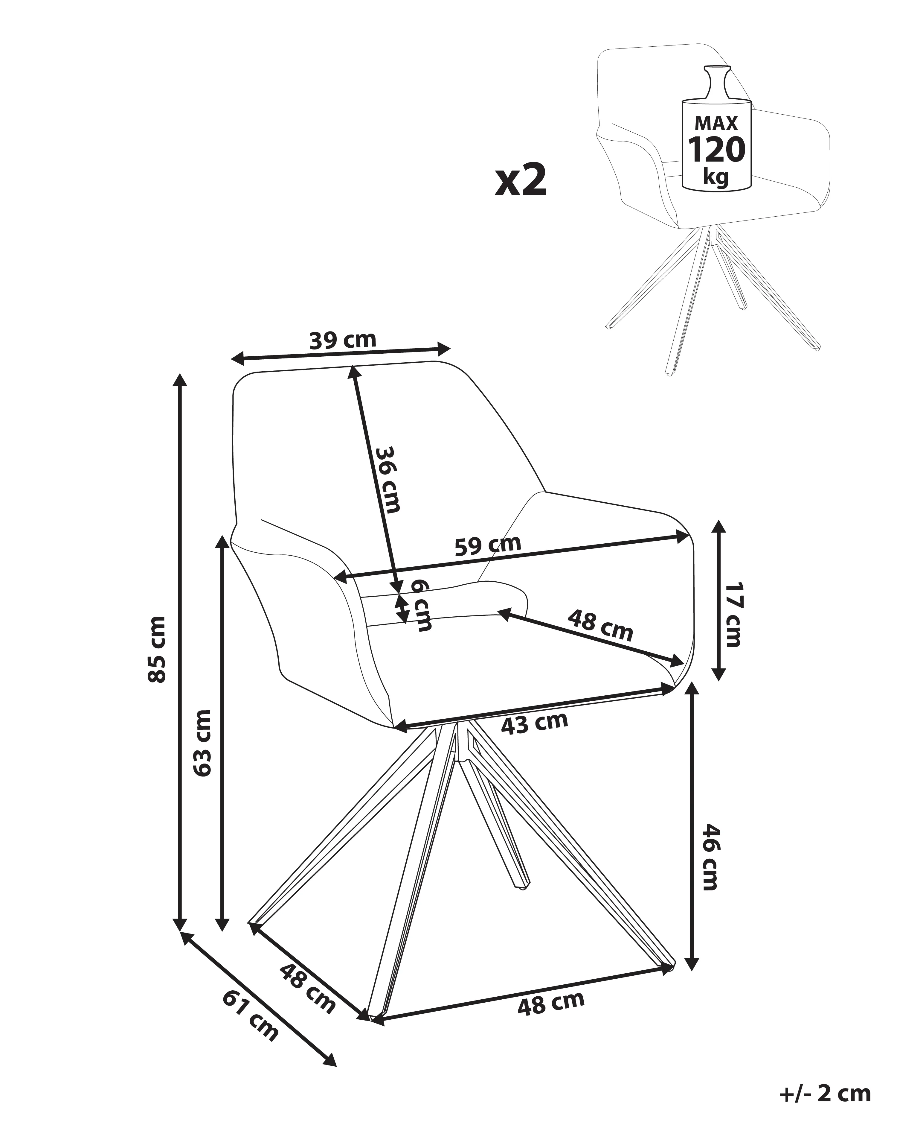 Set van 2 eetkamerstoelen CINEY Stof Gebroken wit