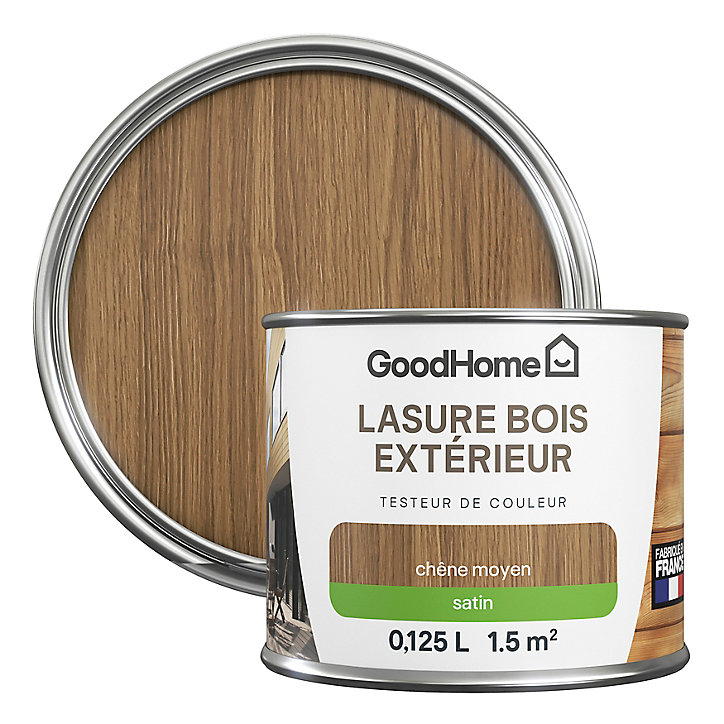 Lasure extérieure chêne moyen satin 8 ans GoodHome 125ml
