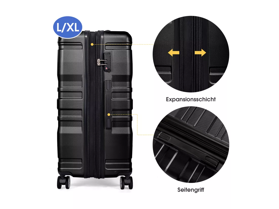 Bagage à main à coque rigide, valise avec serrure TSA et roue universelle, extensible, poignée latérale, ensemble 3 pièces